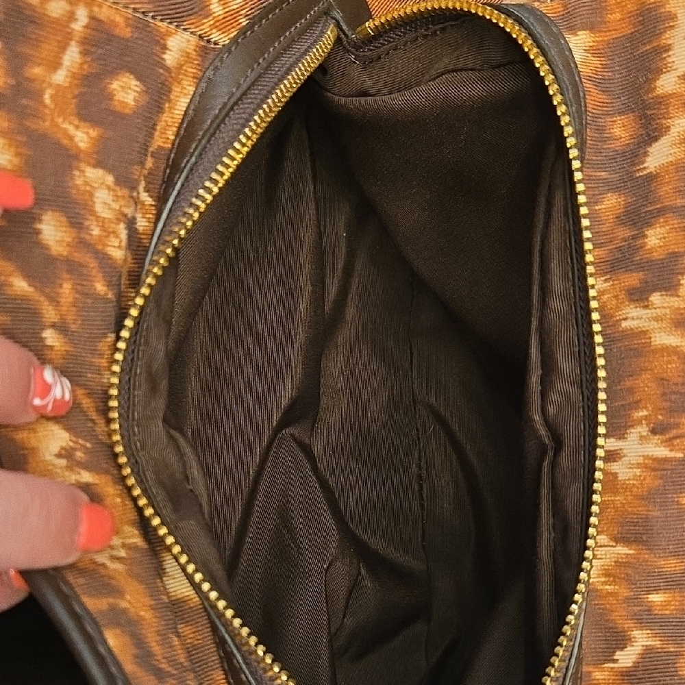 Coach Leopard Print Shoulder Bag Brown Tan Animal Print Tote Purse Leather Trim - Picture 15 of 16